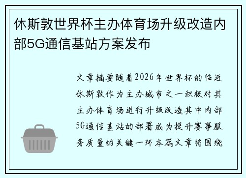 休斯敦世界杯主办体育场升级改造内部5G通信基站方案发布